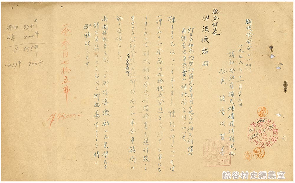 対日平和条約発効前米軍使用土地等の損失補償の再調査及事務費の補助金交付について